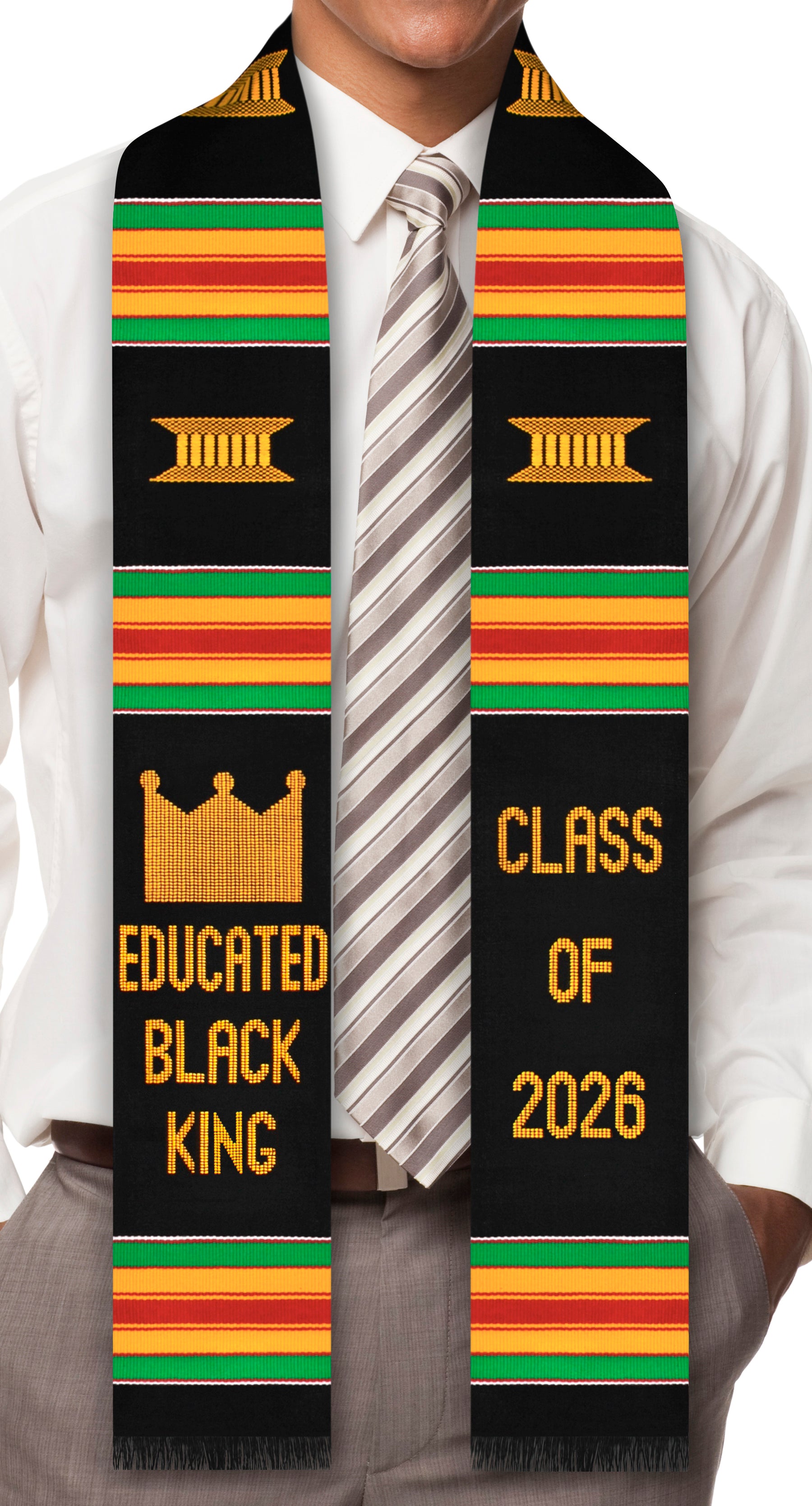 ヴァンガ祭 国家スリーブ グラデーションブラック 6国 Educated Black King Class of 2026 Authentic Handwoven Kente Cloth