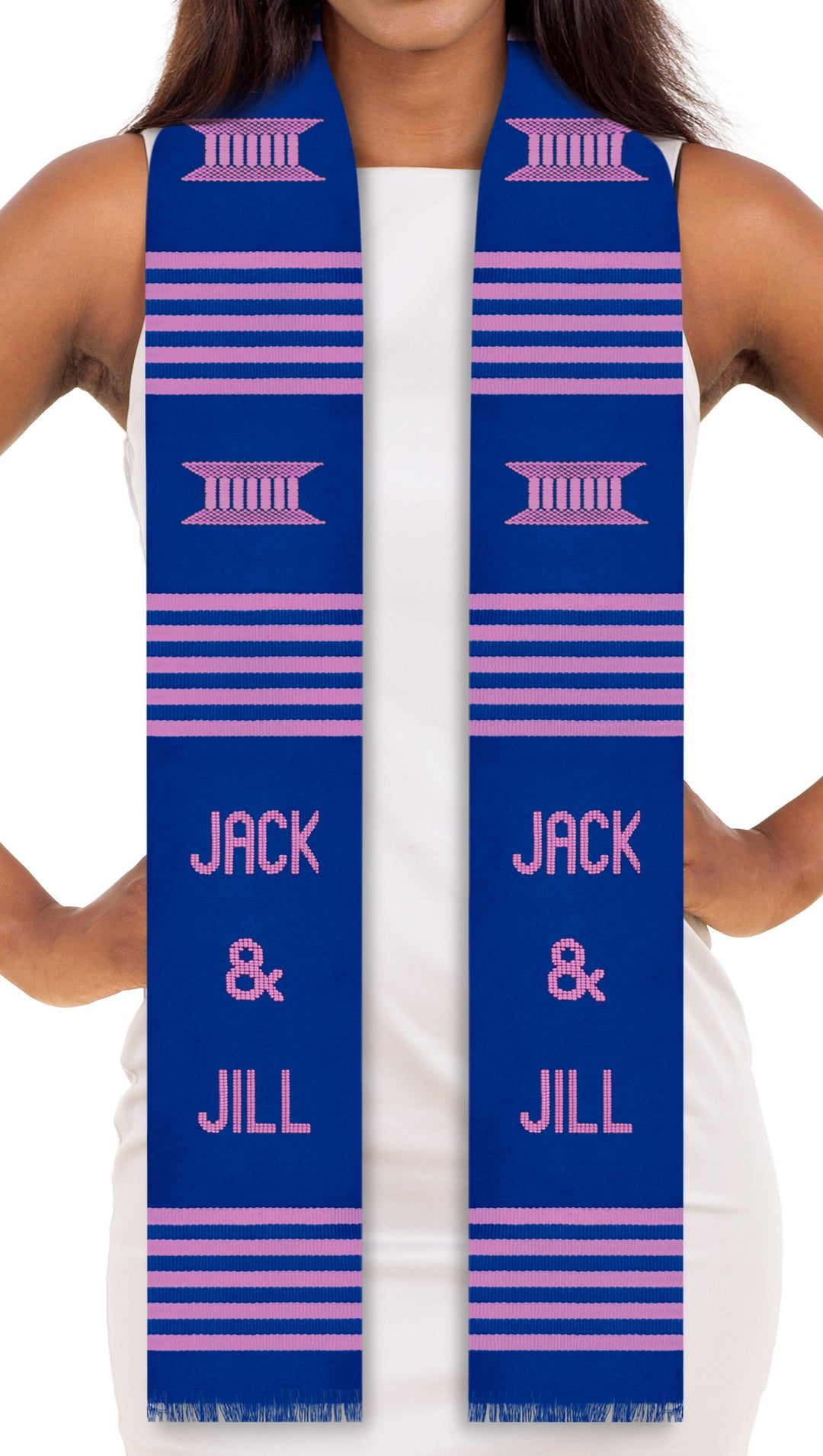 Jack & Jill Authentic Handwoven Kente Cloth Stole Sash (Blue)