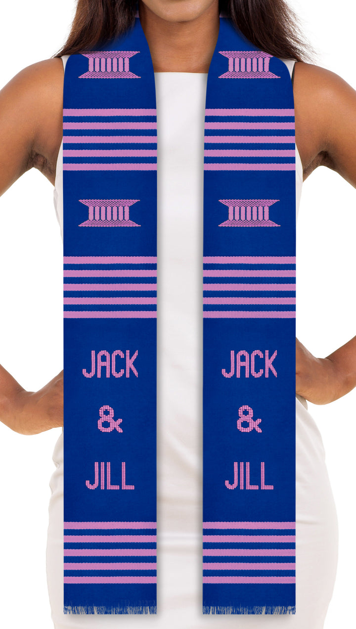 Jack & Jill Authentic Handwoven Kente Cloth Stole Sash (Blue)