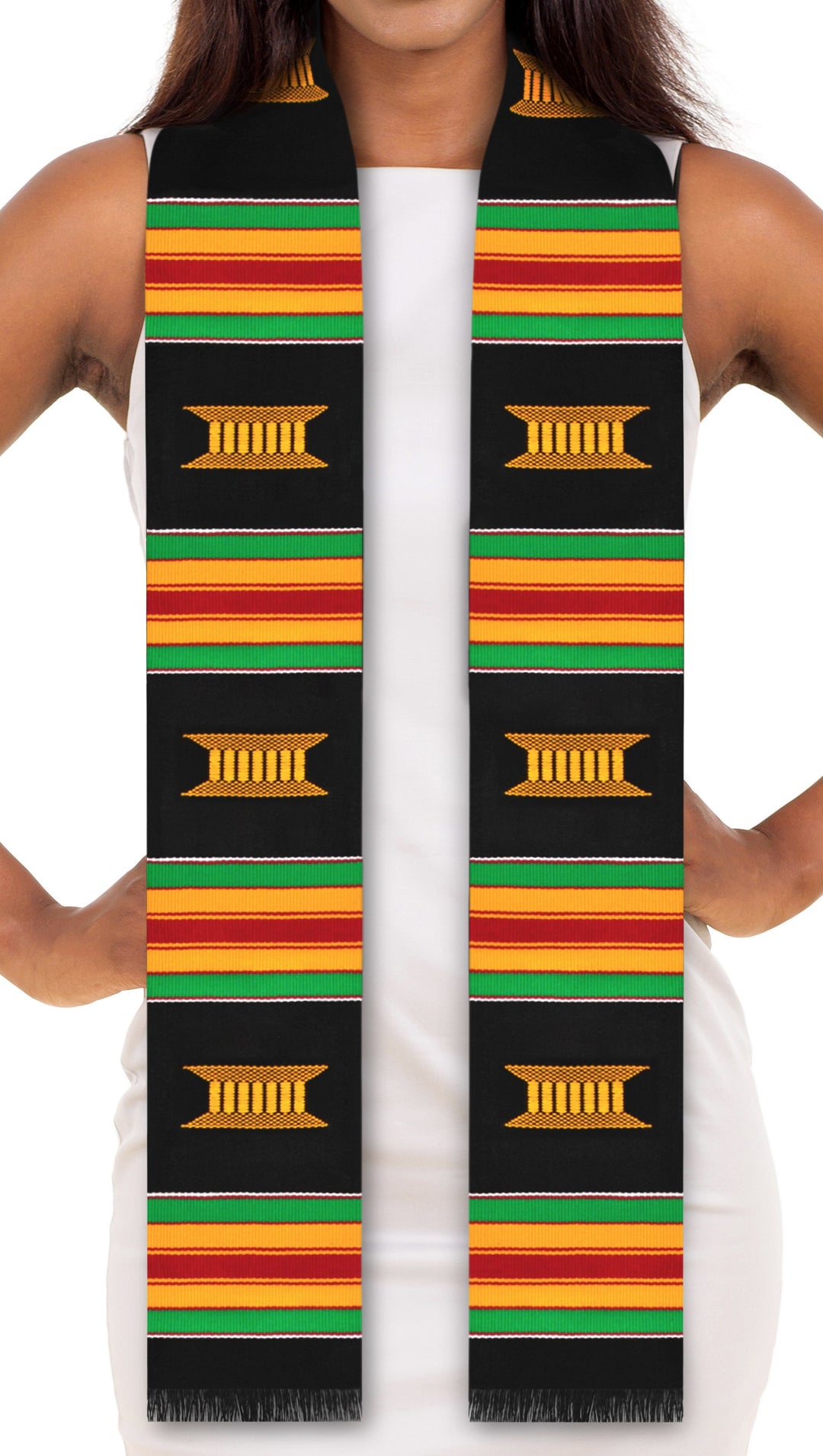 Authentic Handwoven Black Kente Cloth Graduation Stole (Black)