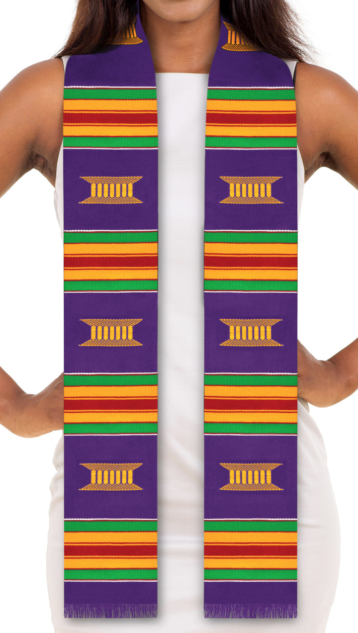 Authentic Handwoven Kente Cloth Purple Graduation Stole (Purple)