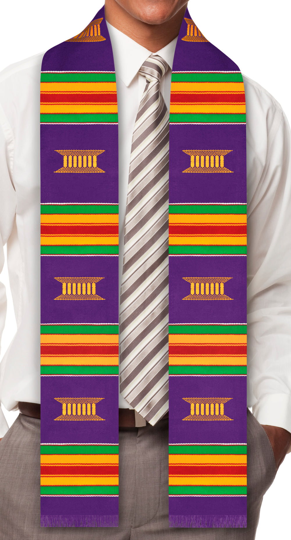 Authentic Handwoven Kente Cloth Purple Graduation Stole (Purple)