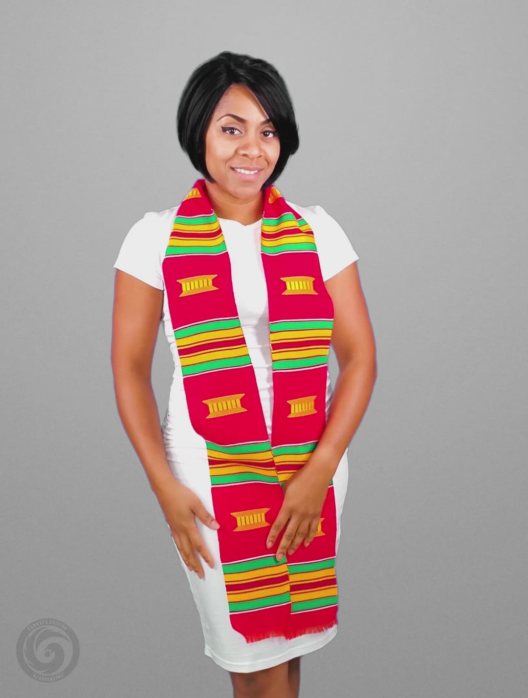 Authentic Handwoven Red Kente Cloth Graduation Stole (Red)