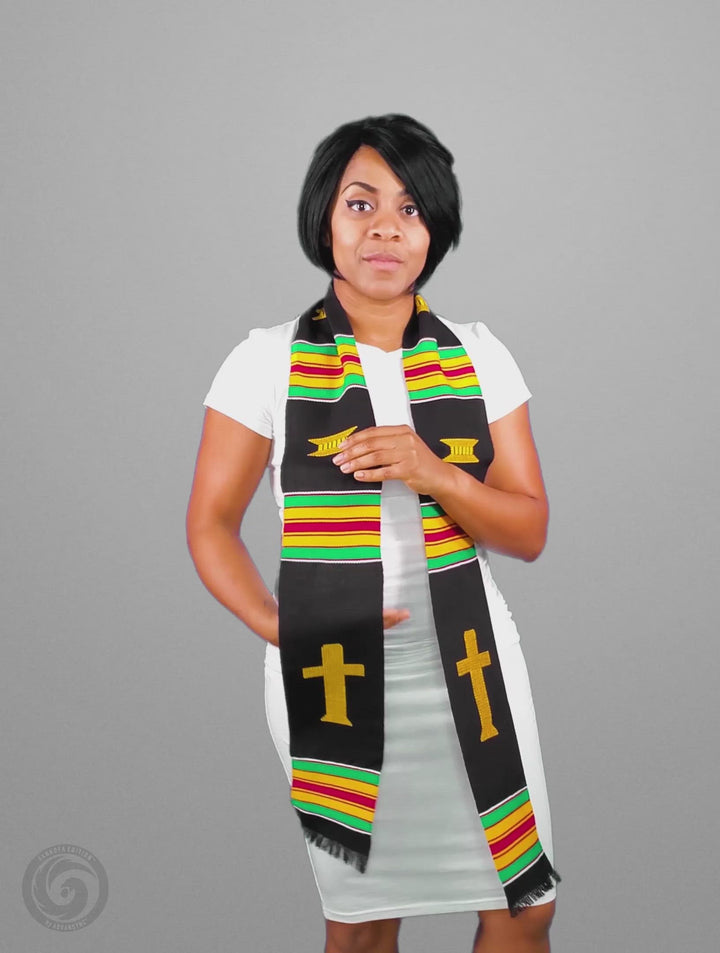 Cross (Usher, Clergy) Authentic Handwoven Kente Cloth Stole