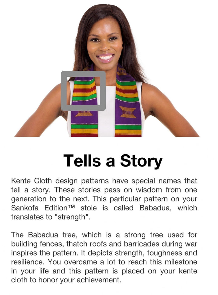 Authentic Handwoven Kente Cloth Purple Graduation Stole (Purple) - Sankofa Edition™