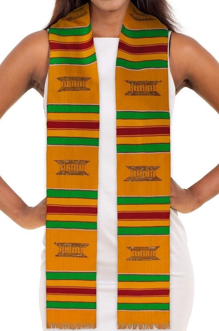 Authentic Handwoven Yellow Kente Cloth Graduation Stole (Yellow) - Sankofa Edition™