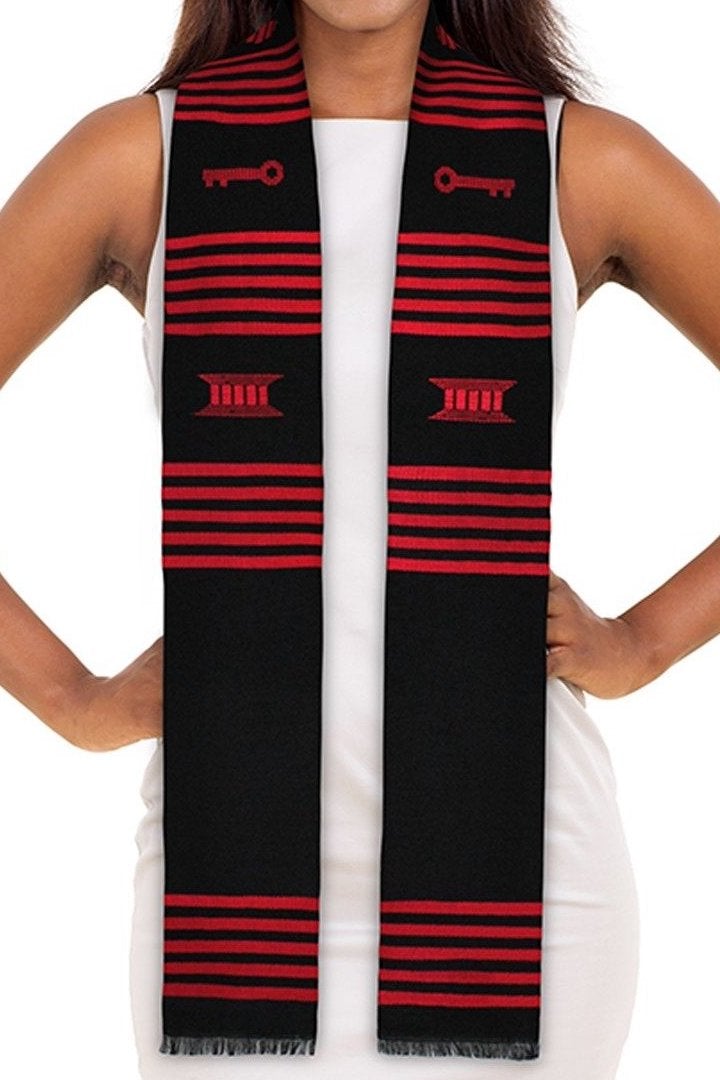 Customizable Black & Red Kente Cloth Graduation Stole - Sankofa Edition™