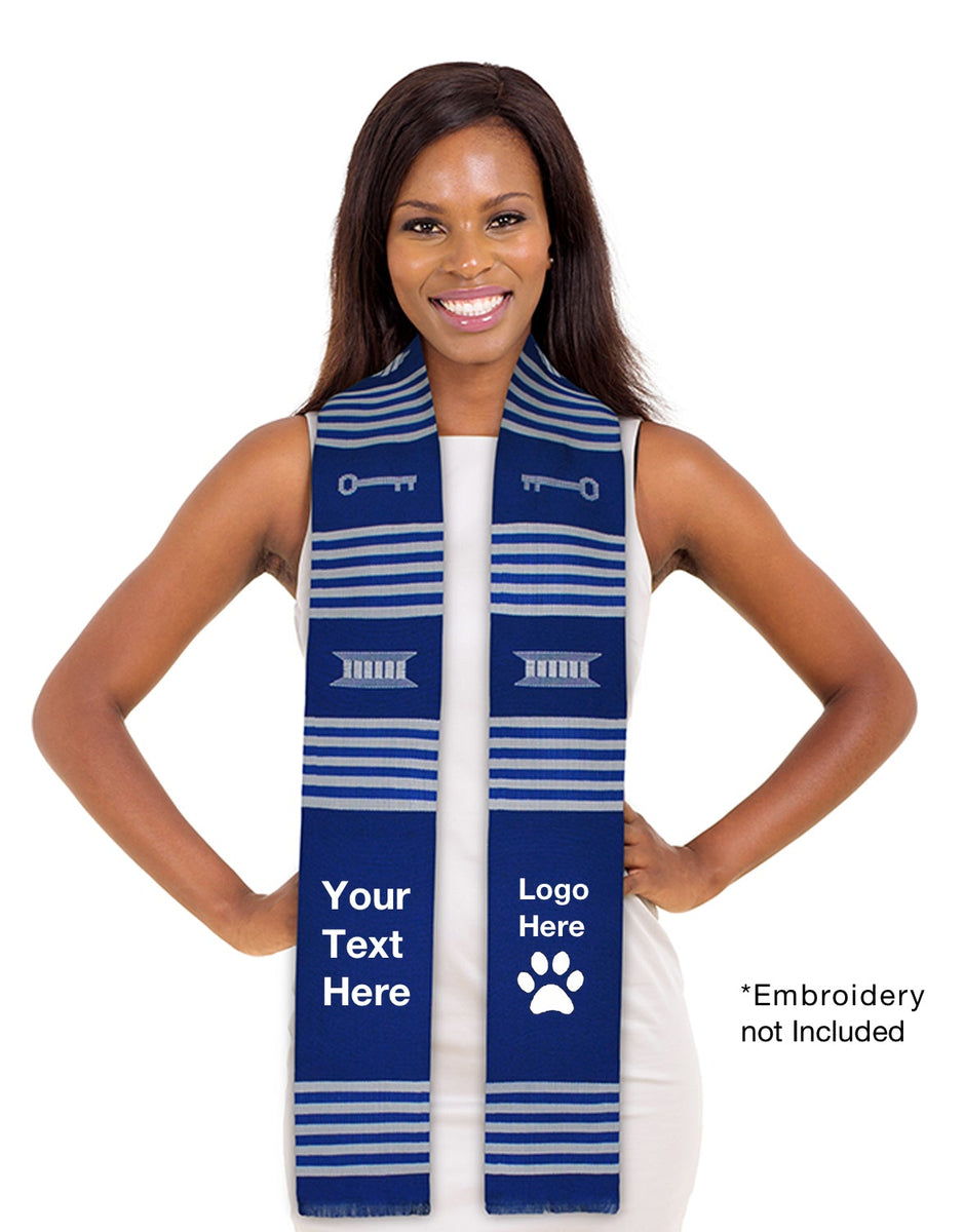 Sankofa Edition Customizable Royal Blue & White Graduation Kente Stole Paraphernalia