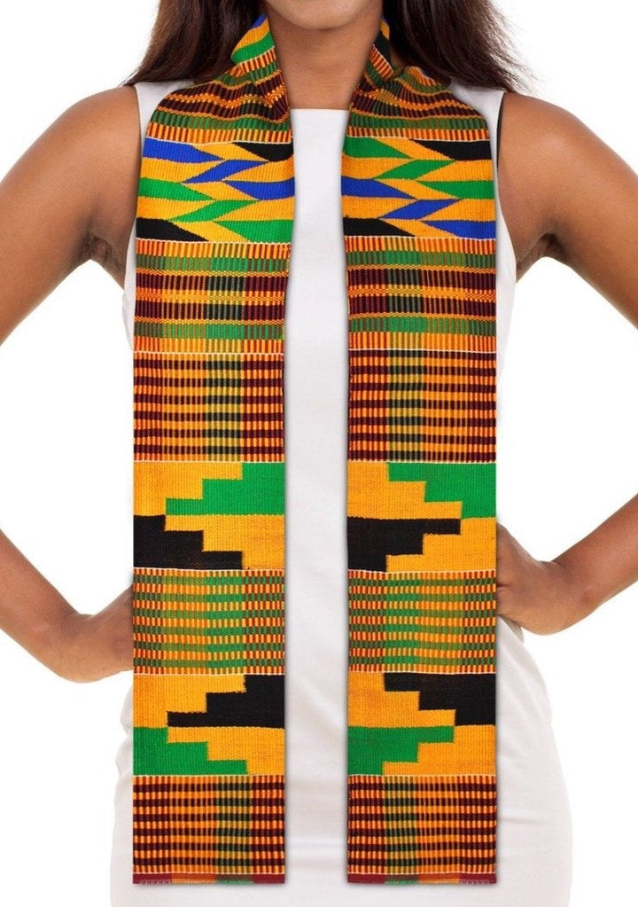 Traditional Double Weave Kente Cloth Scarf Sash - Sankofa Edition™