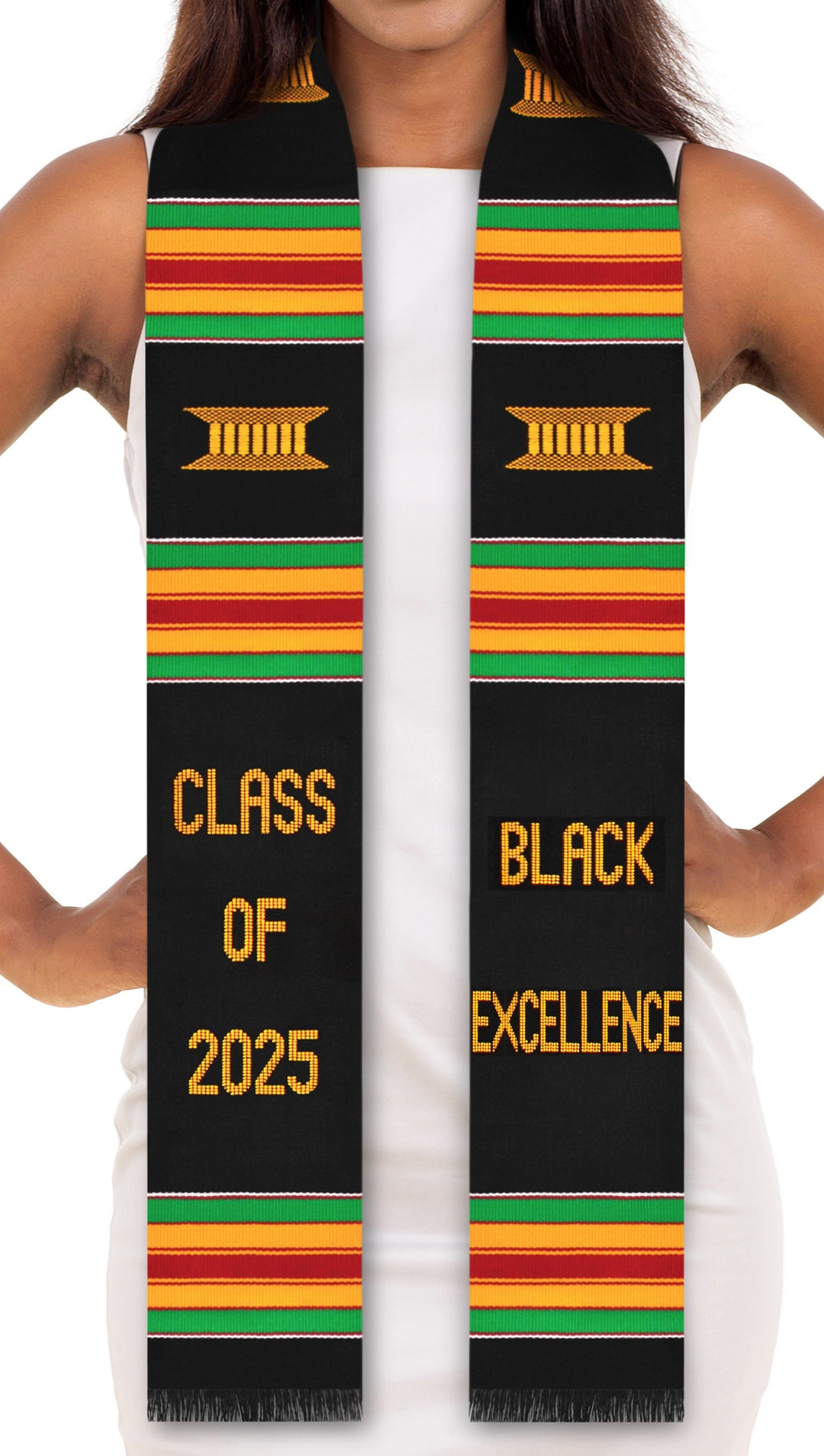 Black Excellence Class of 2025 Authentic Handwoven Kente Cloth Graduation Stole