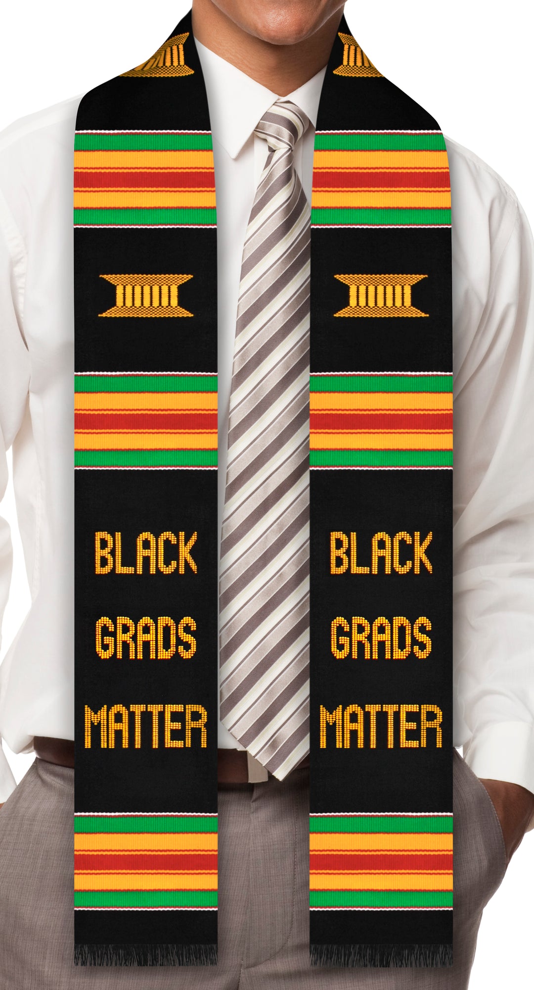 Black Grads Matter (No Year) Authentic Handwoven Kente Cloth Graduation Stole