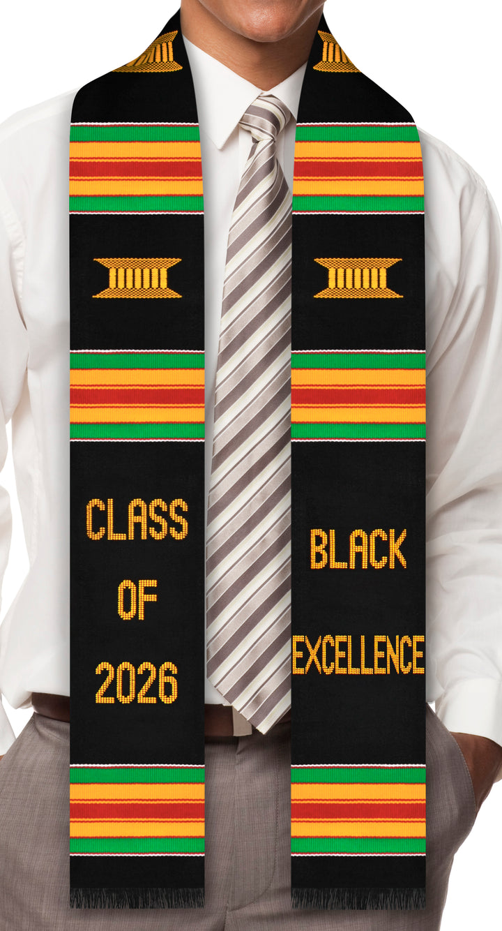 Étole de remise de diplôme en tissu Kente authentique tissé à la main de la classe Black Excellence de 2025