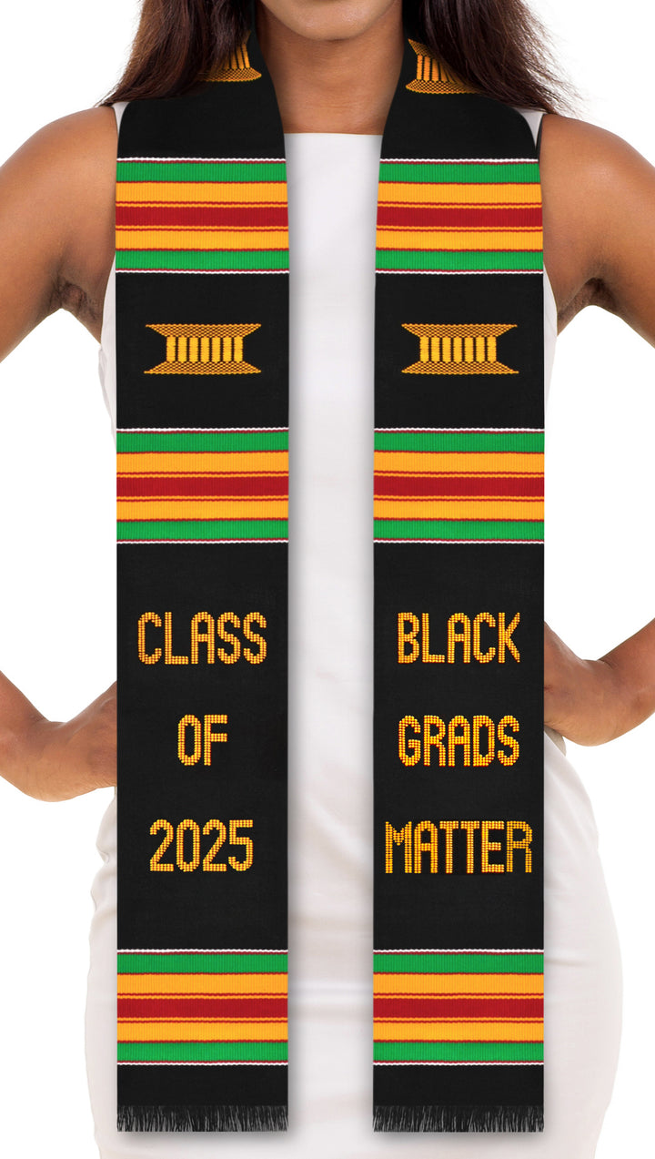 Black Grads Matter Class of 2025 Authentic Handwoven Kente Cloth Graduation Stole