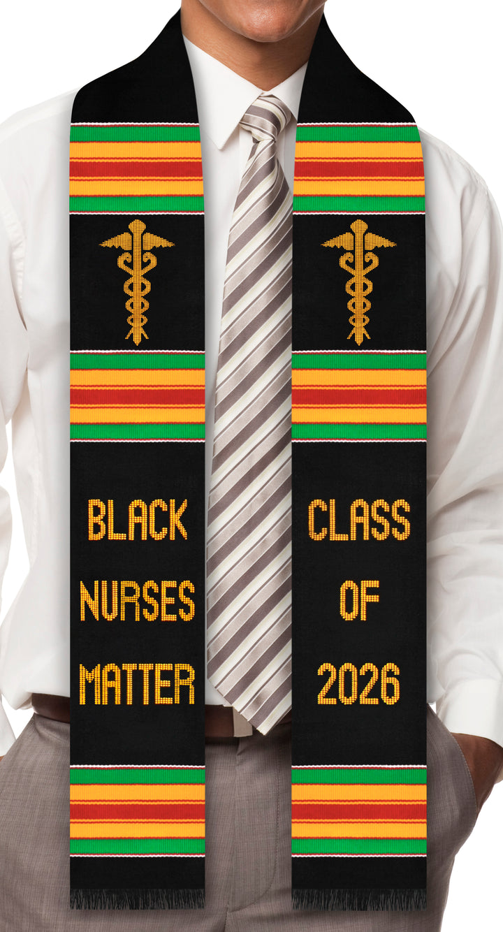 Black Nurses Matter Class of 2026 Kente Graduation Stole with Medicine Caduceus Symbol