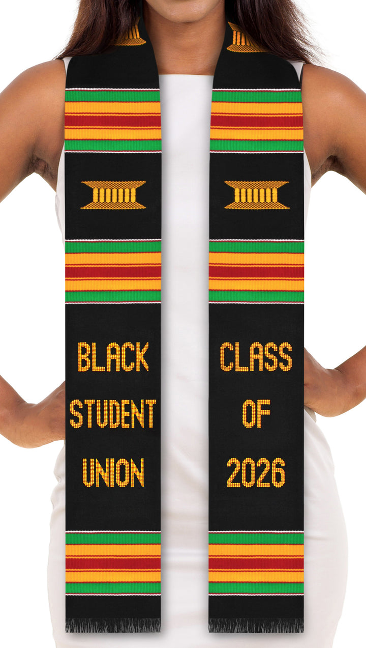 Étole de remise de diplôme en tissu Kente authentique tissé à la main de la promotion 2025 de la Black Student Union (BSU)