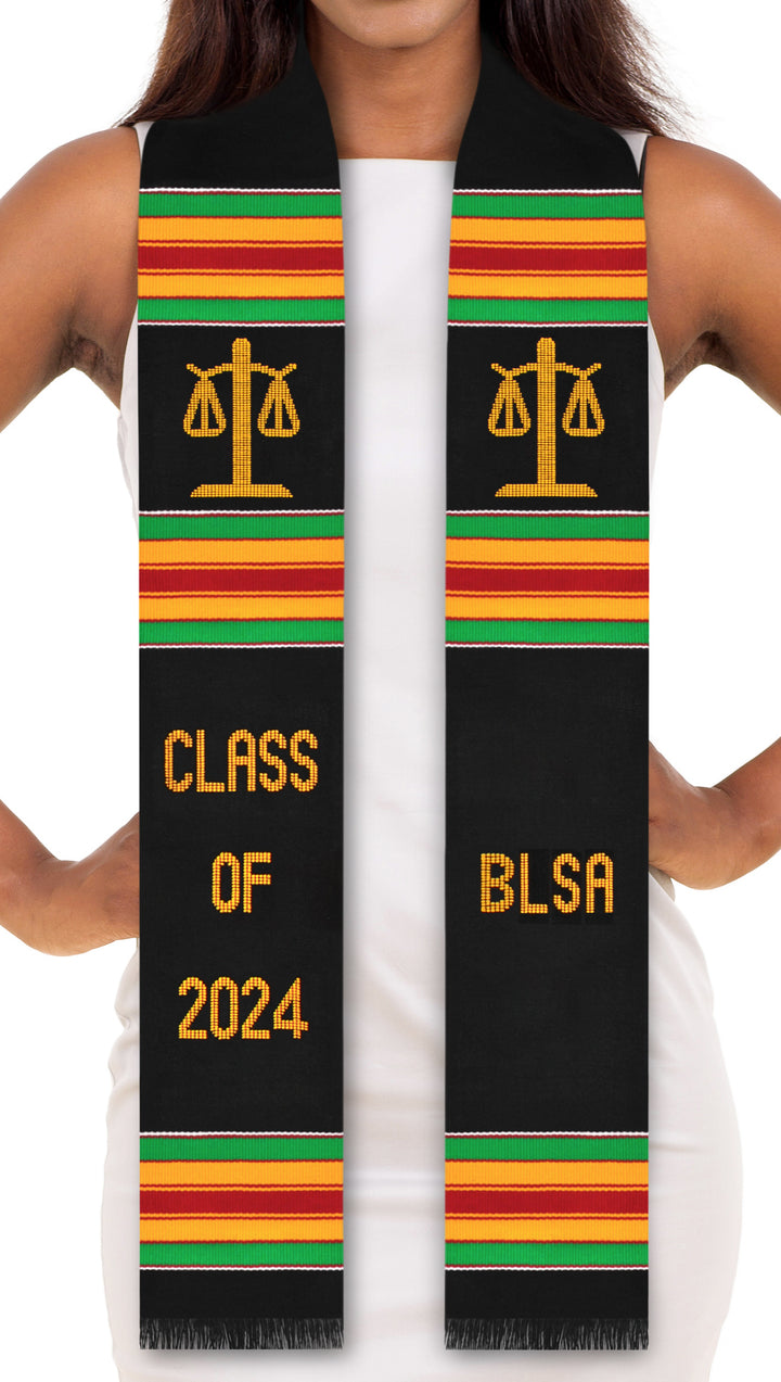 Black Law Students Association (BLSA) Class of 2024 Kente Graduation Stole with Scale Symbols