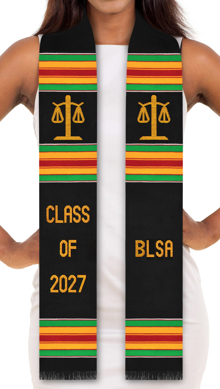 Black Law Students Association (BLSA) Class of 2027 Kente Graduation Stole with Scale Symbols