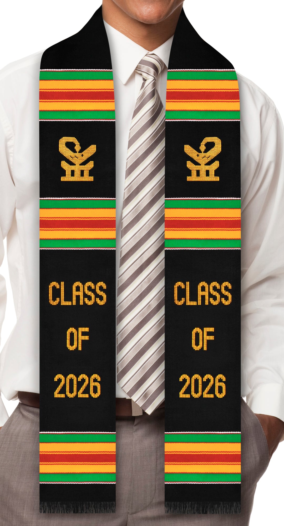 Étole de remise de diplôme authentique en tissu Kente tissé à la main de la classe Sankofa Bird de 2025