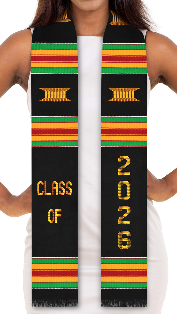 Étole de remise de diplôme en tissu Kente authentique tissé à la main (avec année verticale) de la promotion 2025