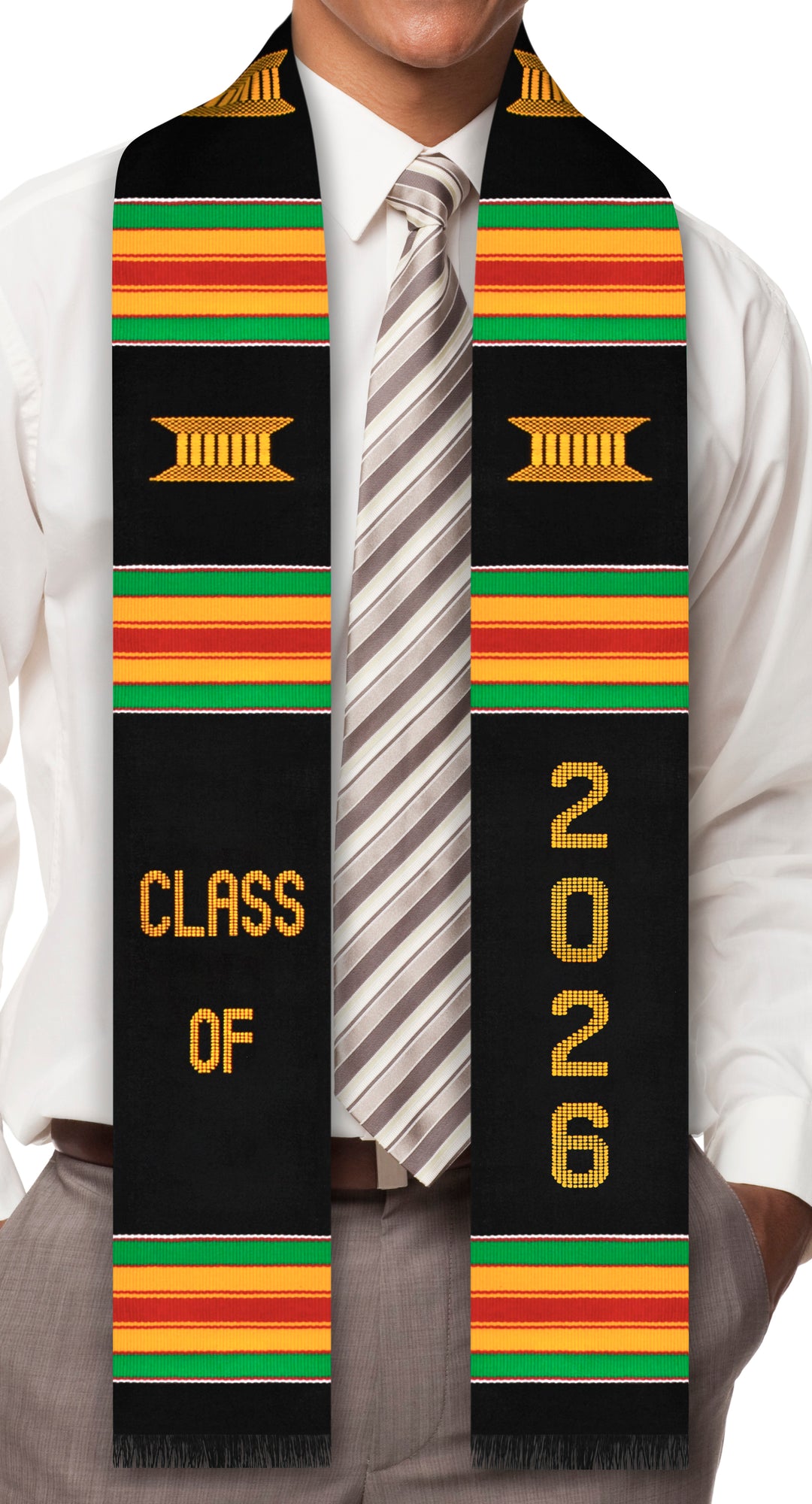Étole de remise de diplôme en tissu Kente authentique tissé à la main (avec année verticale) de la promotion 2025