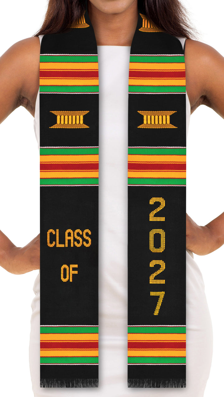Class of 2027 Authentic Handwoven Kente Cloth Graduation Stole (with Vertical Year)