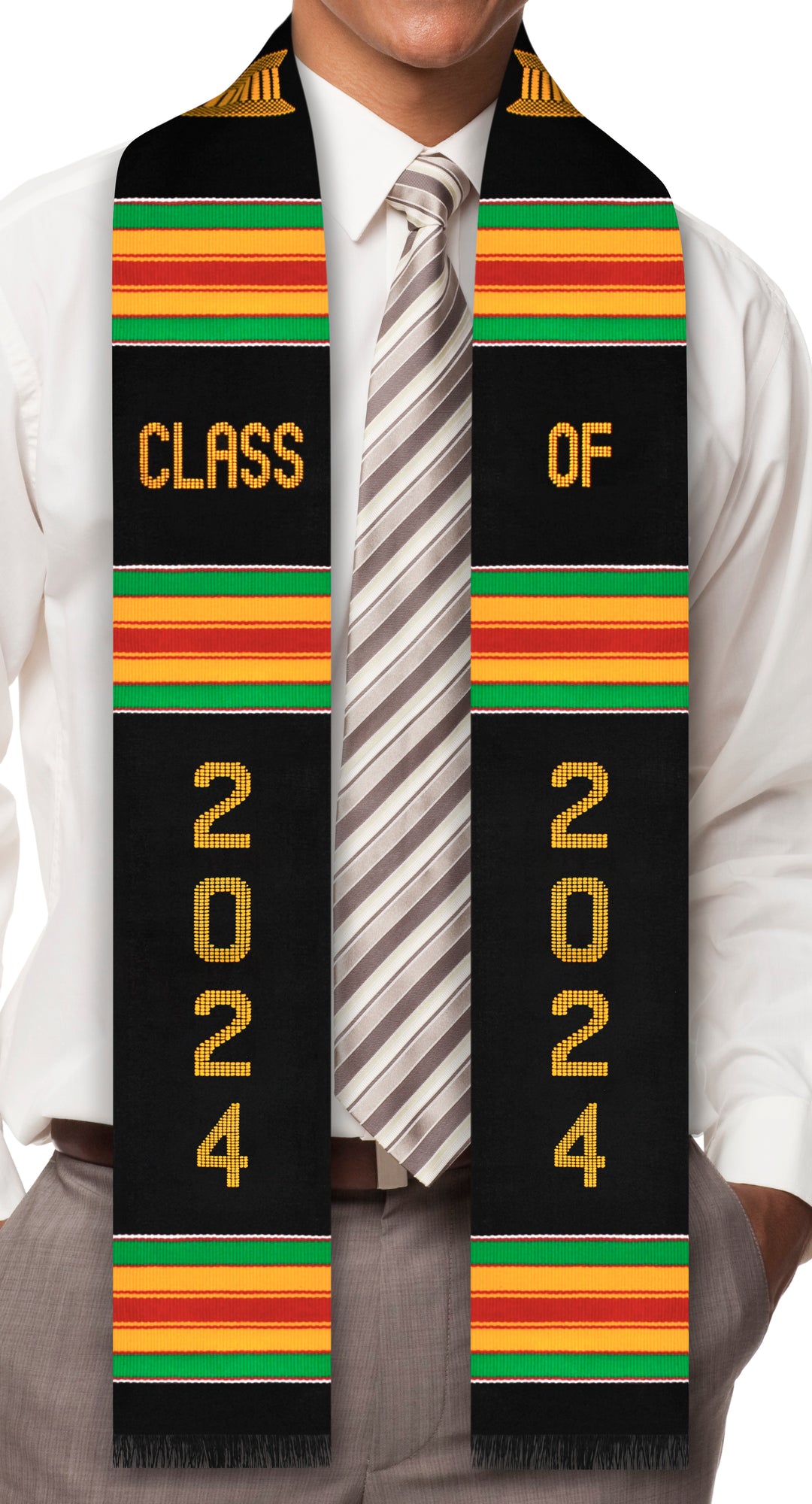 Class of 2024 Authentic Handwoven Kente Cloth Graduation Stole (with Double Vertical Year)