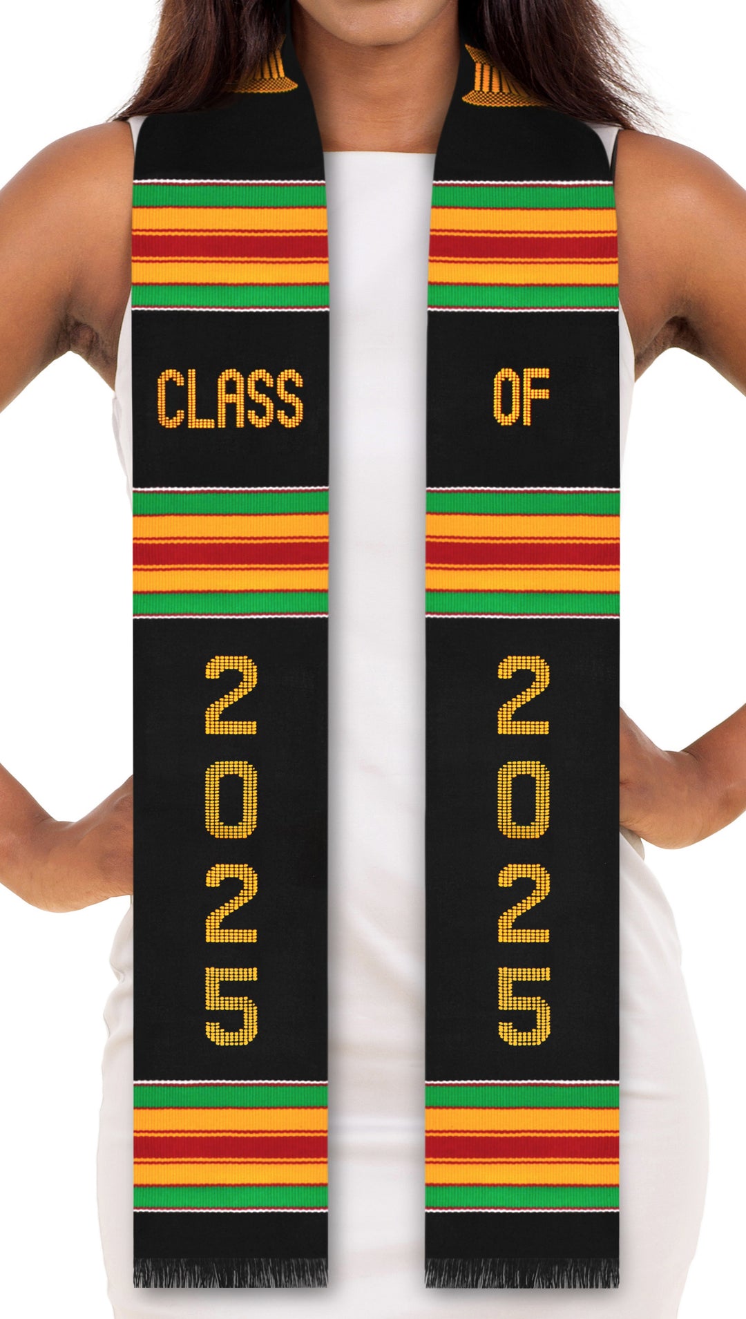 Class of 2025 Authentic Handwoven Kente Cloth Graduation Stole (with Double Vertical Year)