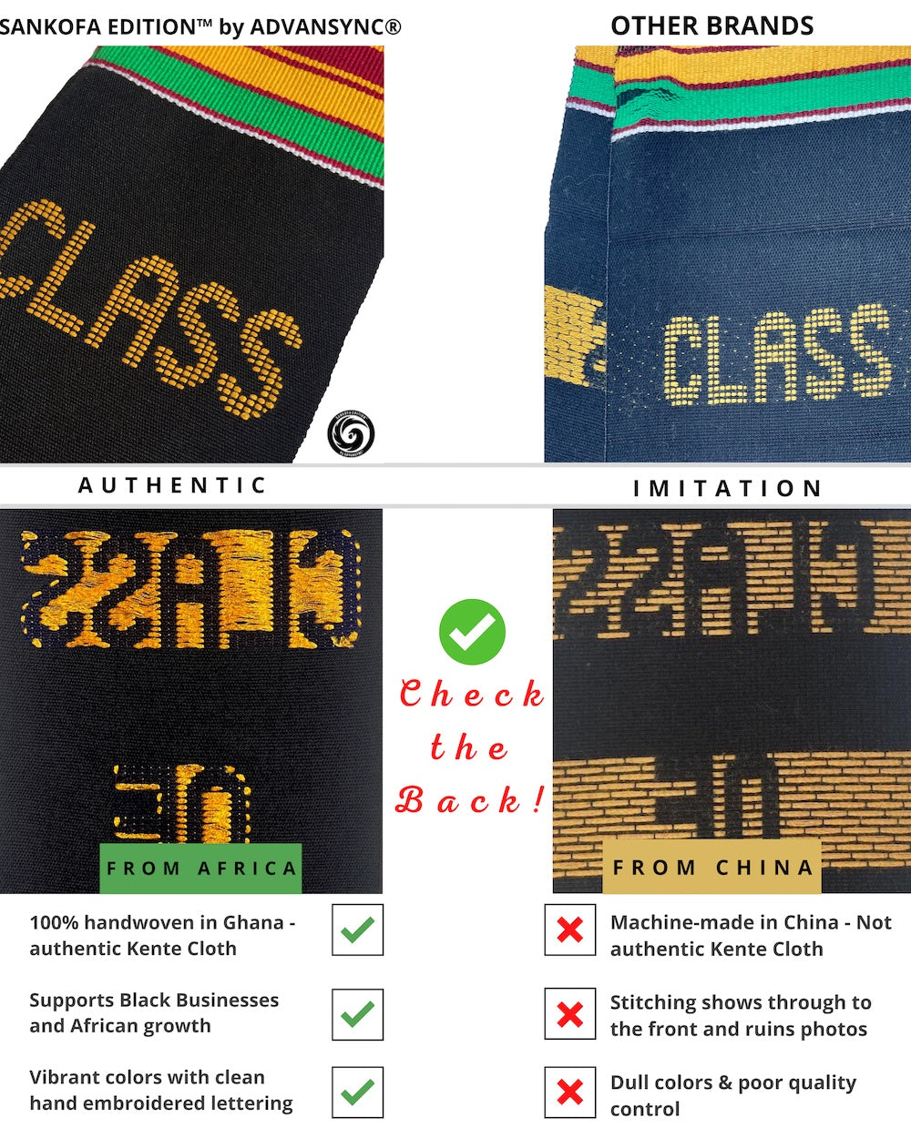 Class of 2024 Authentic Handwoven Kente Cloth Graduation Stole (with Vertical Year)