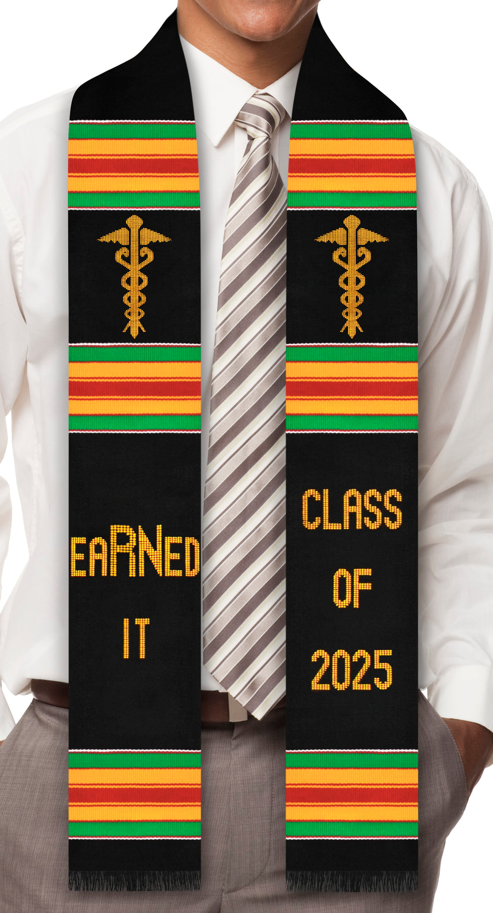 eaRNed it Class of 2025 Kente Graduation Stole (Registered Nurse) with Medicine Caduceus Symbol (coming soon!)