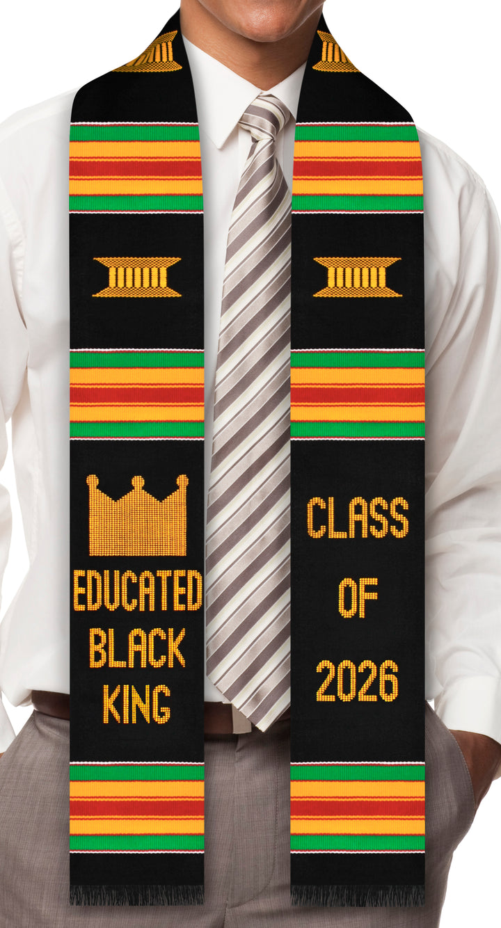 Étole de remise de diplôme en tissu Kente authentique tissé à la main, classe 2025, Black King instruit