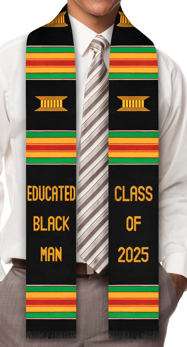 Educated Black Man Class of 2025 Authentic Handwoven Kente Cloth Graduation Stole