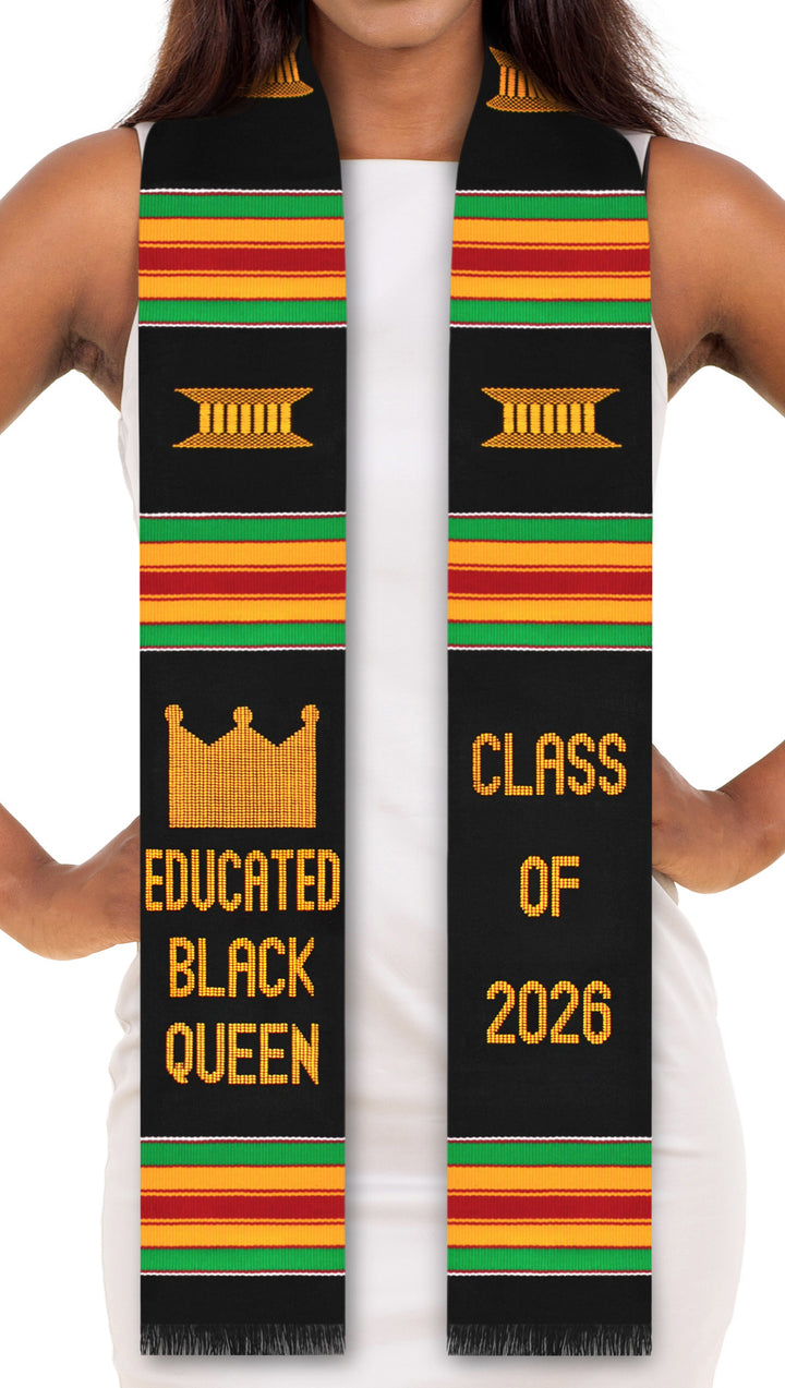 Educated Black Queen Class of 2026 Authentic Handwoven Kente Cloth Graduation Stole