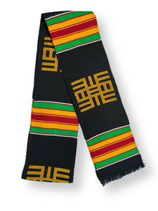 Knowledge Symbol Authentic Handwoven Black Kente Cloth Graduation Stole