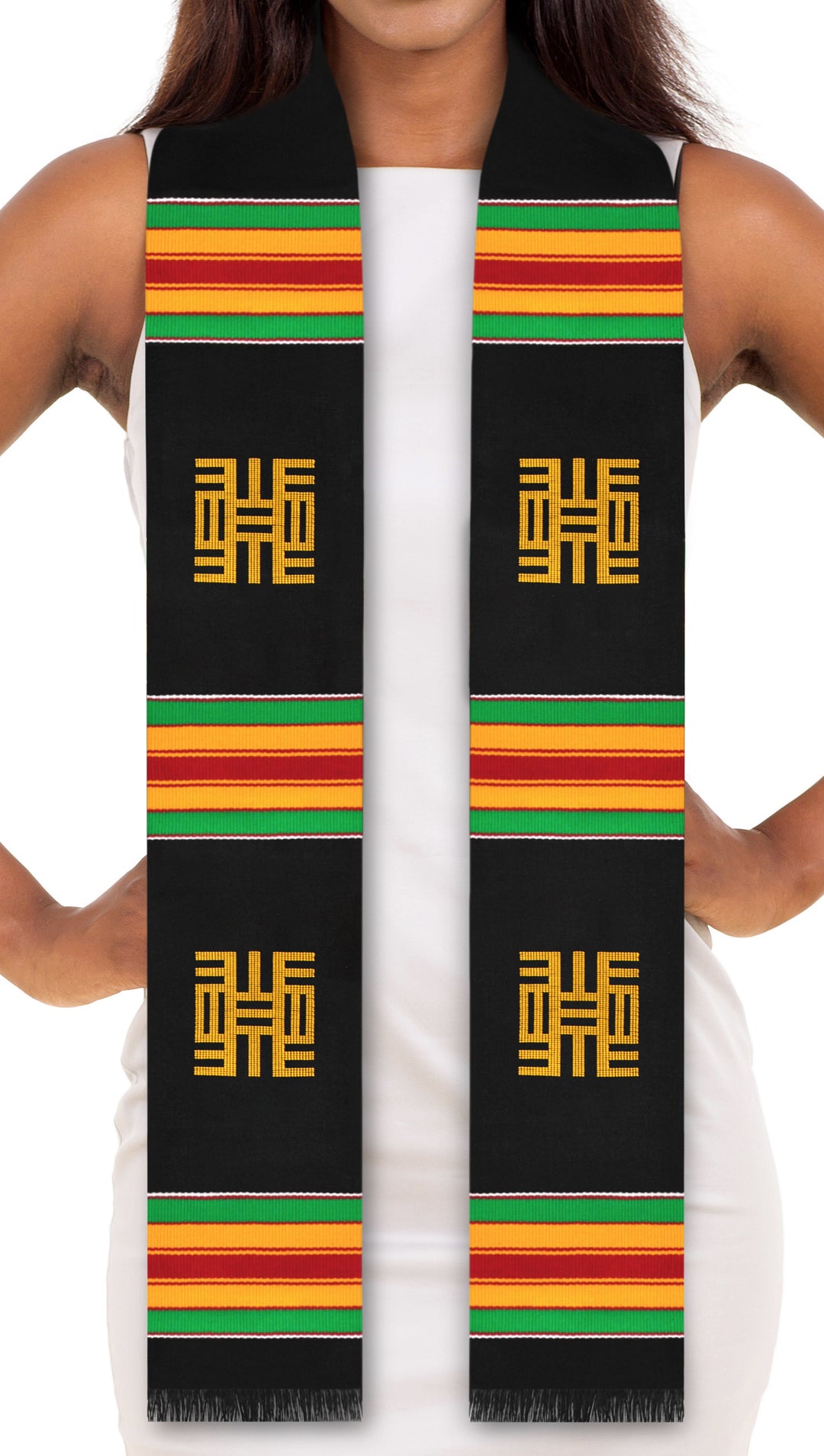 Knowledge Symbol Authentic Handwoven Black Kente Cloth Graduation Stole
