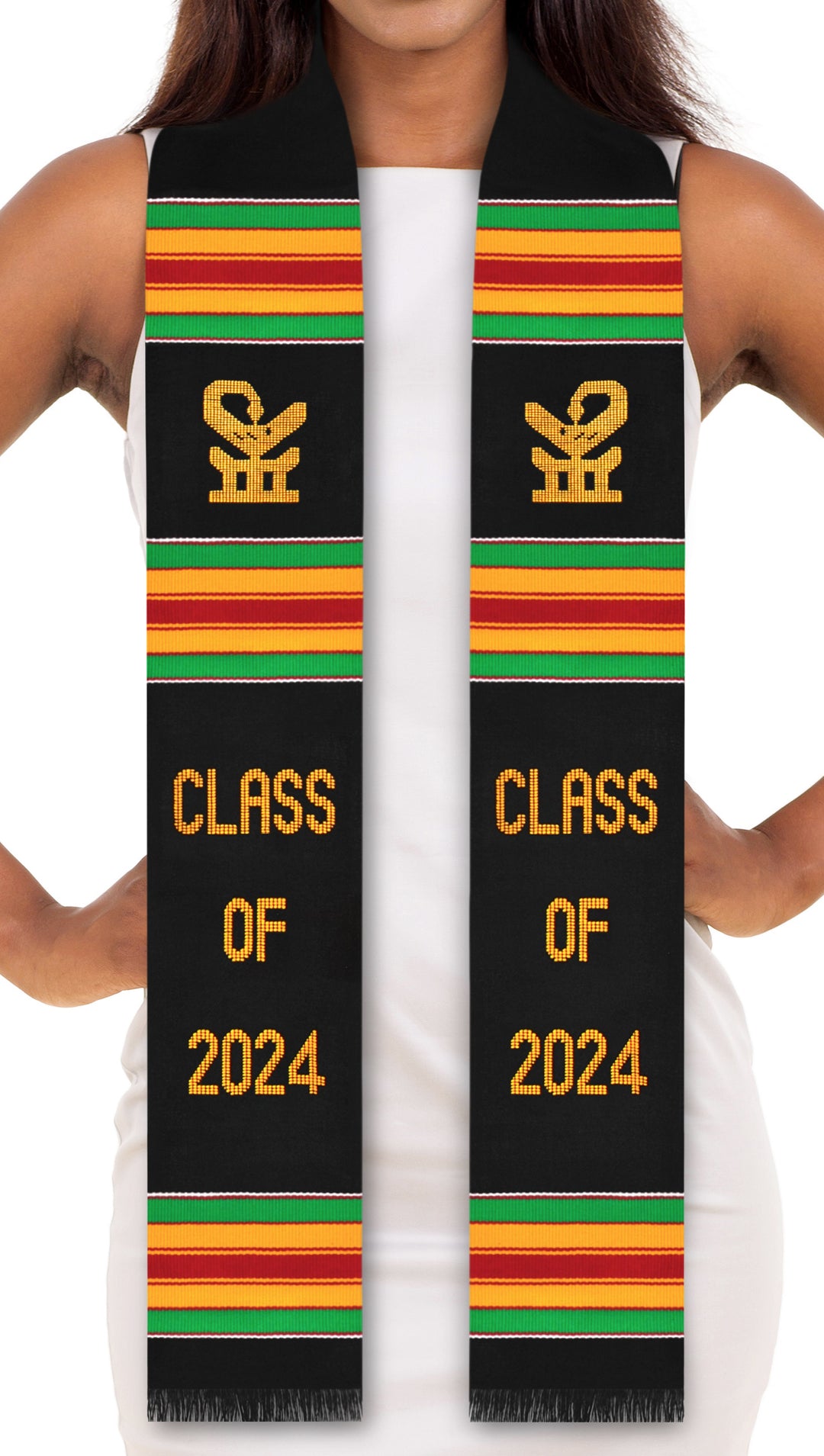 Sankofa Bird Class of 2024 Authentic Handwoven Kente Cloth Graduation Stole
