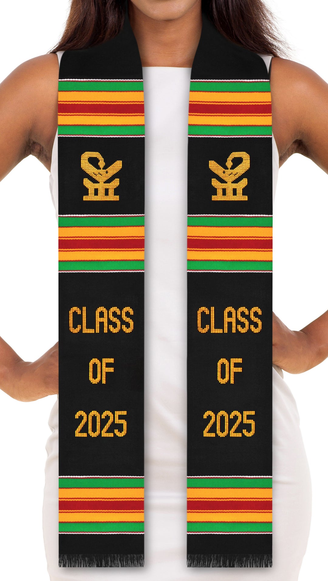 Sankofa Bird Class of 2024/2025 Authentic Handwoven Kente Cloth Graduation Stole