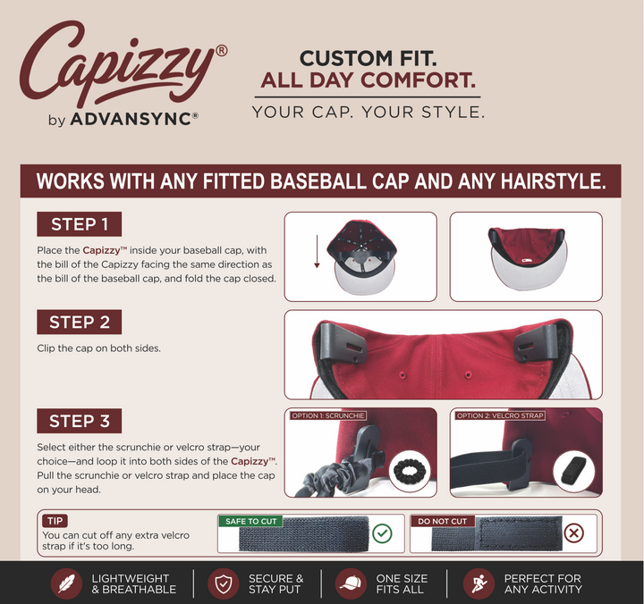 The Patented Capizzy™  - Turns Any Baseball Cap into a Visor Ponytail Cap in Seconds