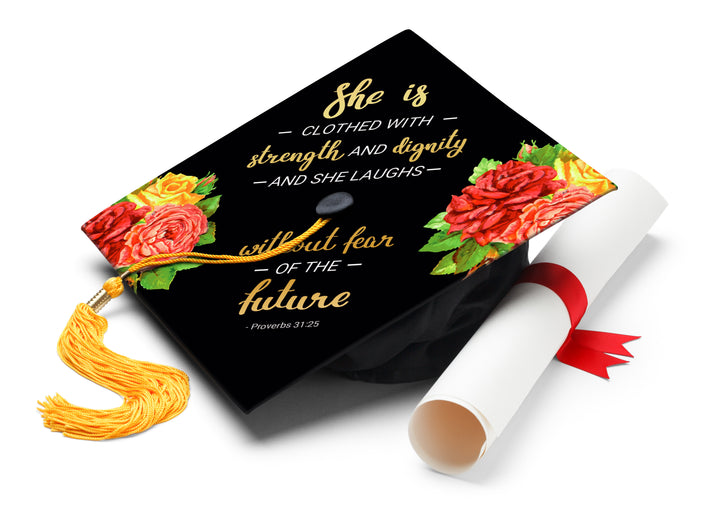 She Laughs Without Fear of the Future Graduation Cap Topper