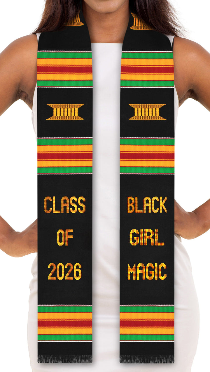 Black Girl Magic Class of 2025 or 2026 Authentic Handwoven Kente Cloth Graduation Stole