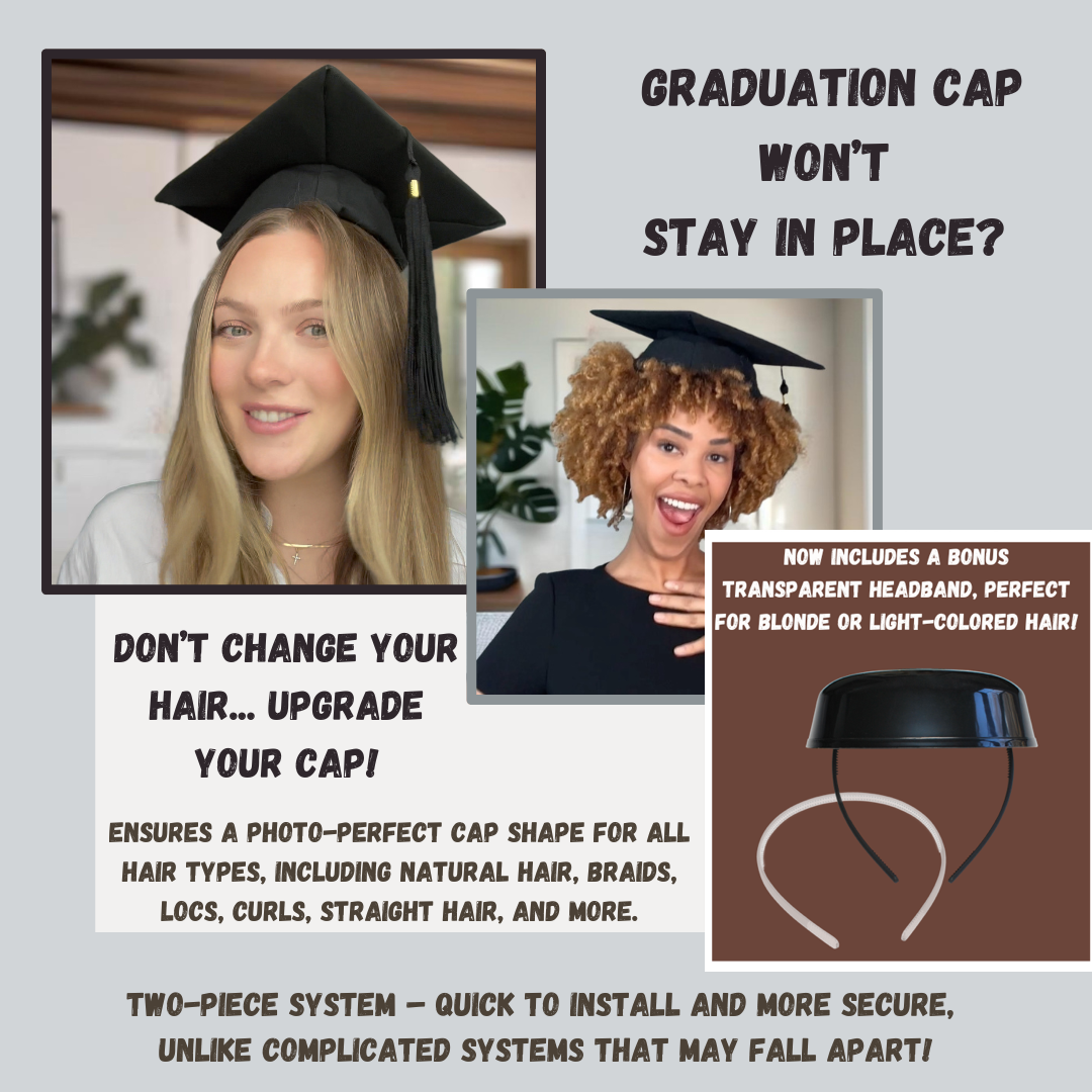 Le GradCapBand ORIGINAL – Fixez votre casquette de diplômé sur cheveux naturels, boucles, tresses, locks, torsades et cheveux lisses