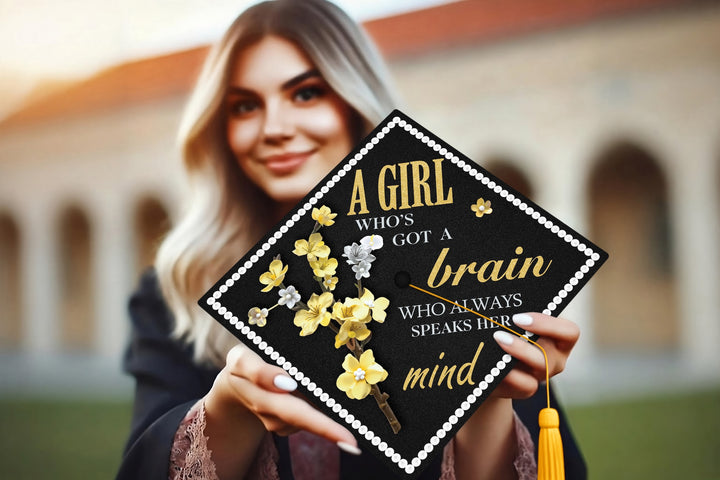 A Girl Who’s Got a Brain Who Always Speaks Her Mind Graduation Cap Topper