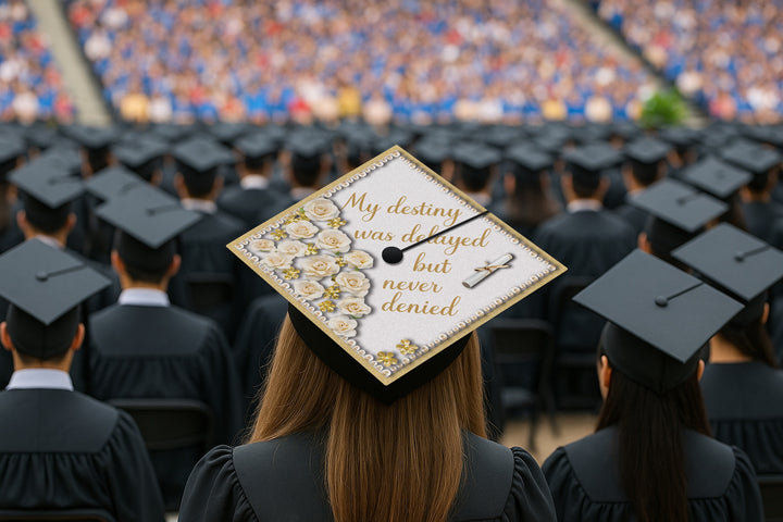 My Destiny Was Delayed But Never Denied Graduation Cap Topper