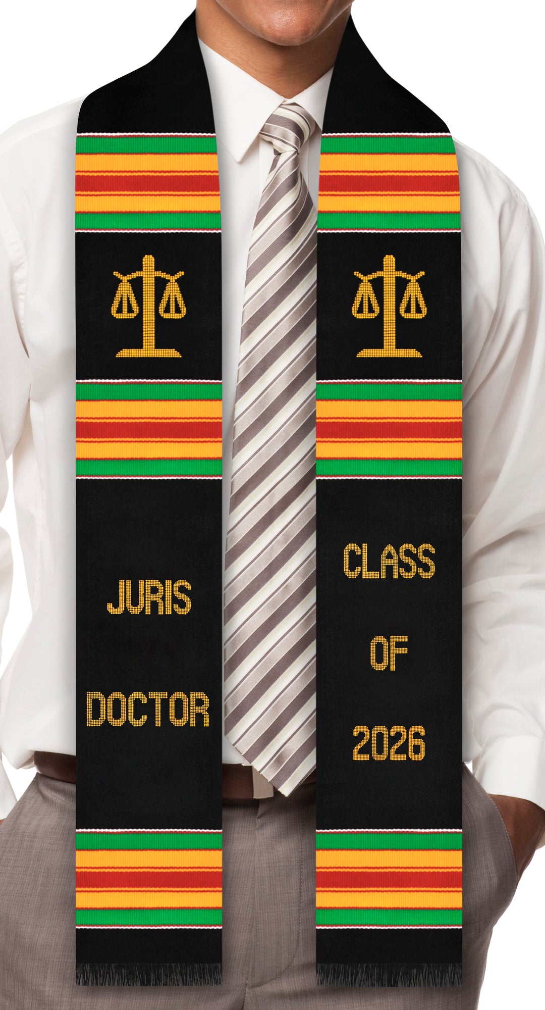 Étole de remise de diplôme en tissu Kente tissé à la main authentique de la promotion 2025 de Juris Doctor
