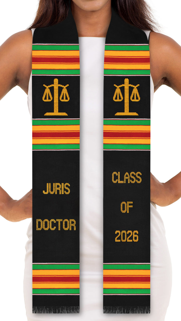 Étole de remise de diplôme en tissu Kente tissé à la main authentique de la promotion 2025 de Juris Doctor