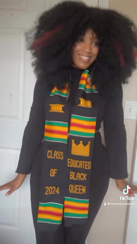 Educated Black Queen Class of 2026 Authentic Handwoven Kente Cloth