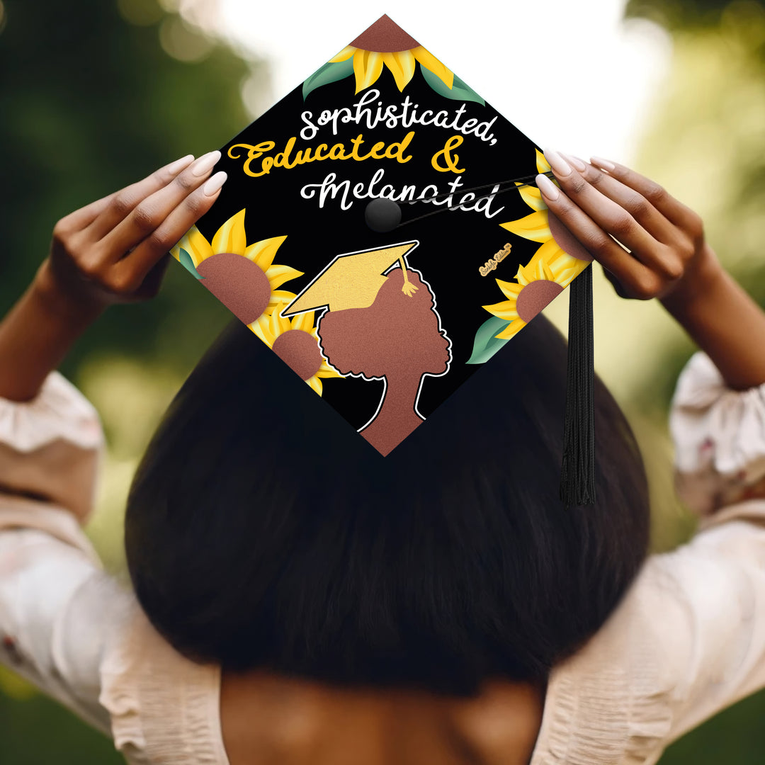 Sophisticated, Educated & Melanated Graduation Cap Topper