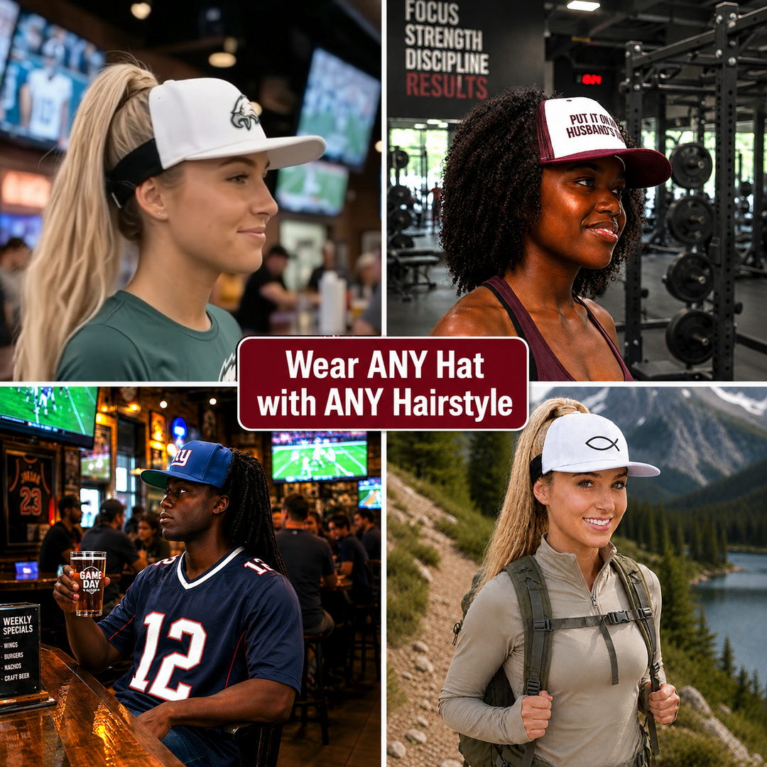 Capizzy — Converts Any Baseball Cap Into a Visor and Ponytail Hat, Fits Natural Hair, Curls, Afros, Locs, Braids, Ponytails, Buns, and more. Patented, Unisex