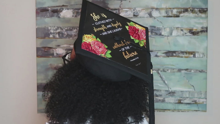 What She Tackles She Conquers Printable Graduation Cap Topper Mortarboard Design