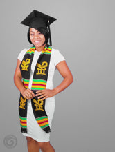 Load and play video in Gallery viewer, Sankofa Bird Authentic Handwoven Black Kente Cloth Graduation Stole
