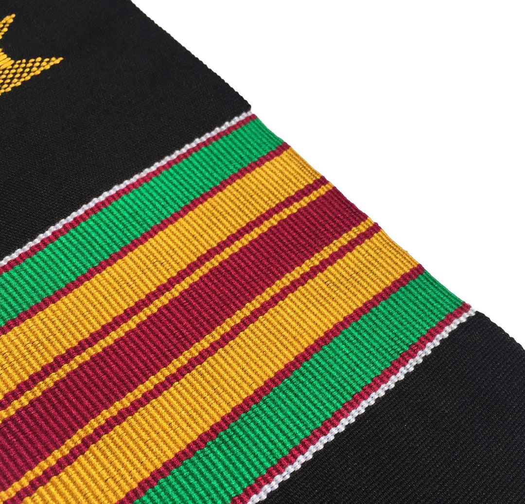 Authentic Handwoven Black Kente Cloth Graduation Stole (Black) - Sankofa Edition™